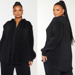 PrettyLittleThing Black Pleated Long Sleeve Oversized Button Down Blouse…